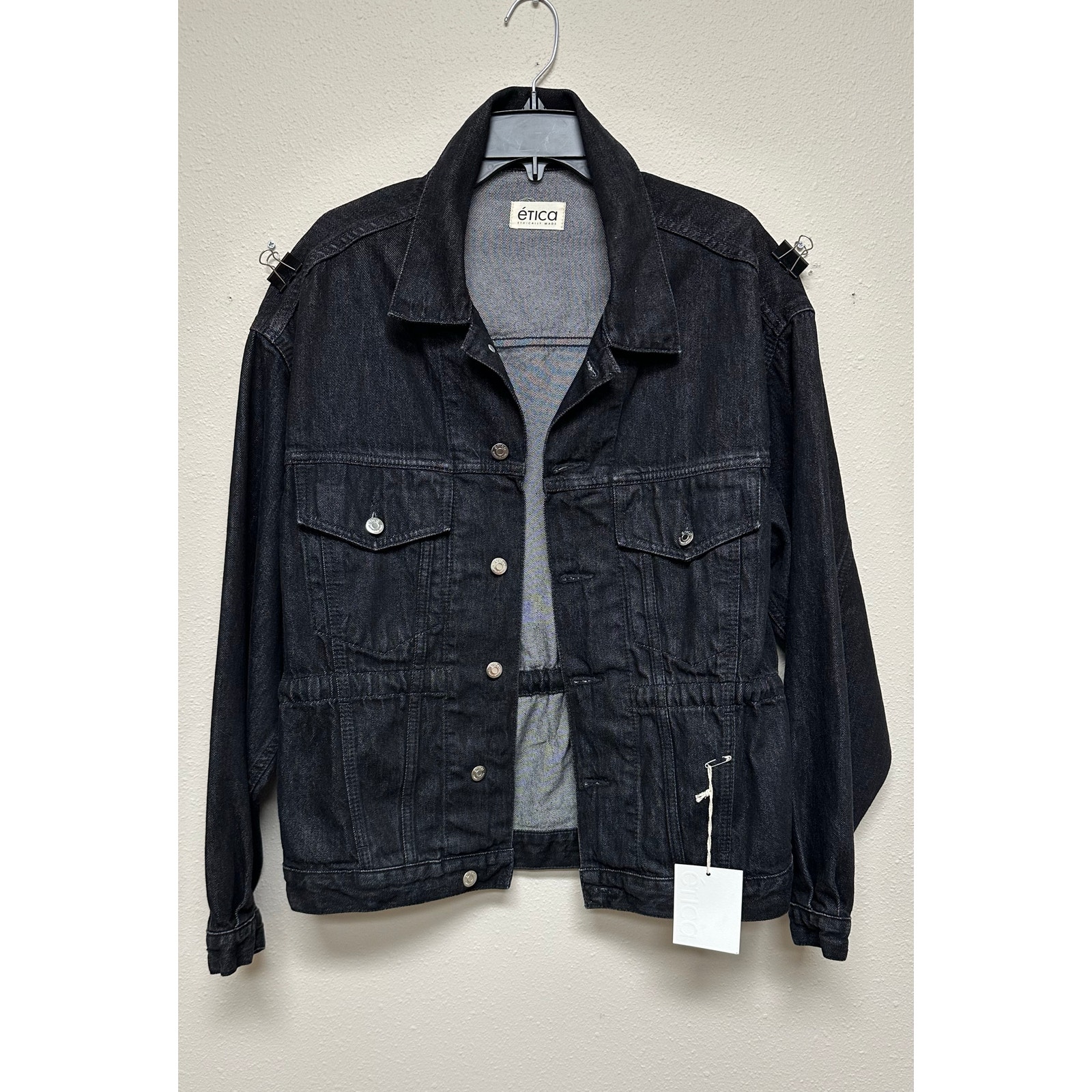 Tica Phoenix Cinched Waist Trucker Jacket Black Denim Women Size S